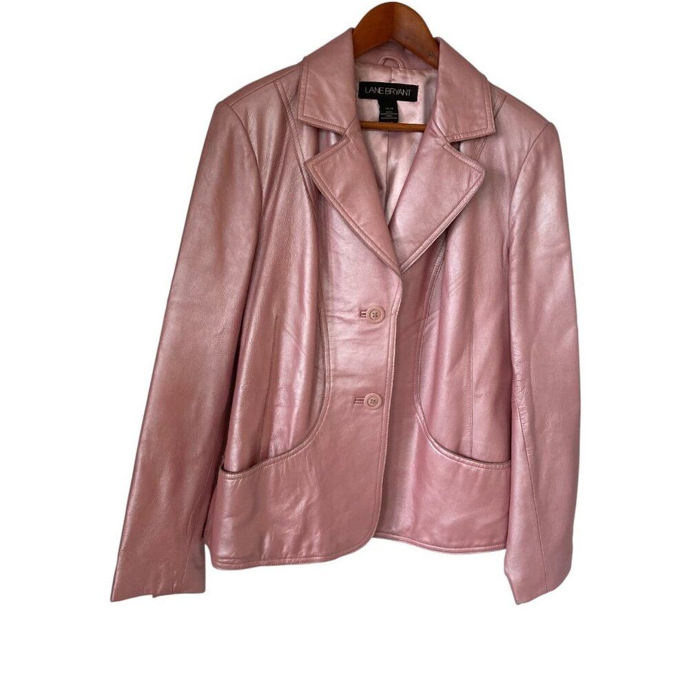 Lane Bryant Barbie Pink Leather Jacket Coat Lined Button Closure Womens  14/16
